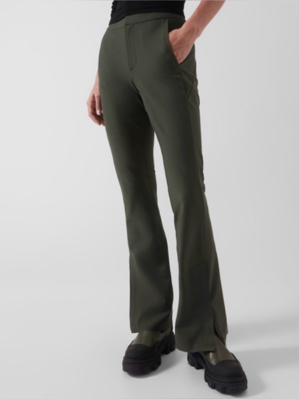 Athleta Stellar Flare Trouser Women’s 8 Tall Arbor Olive Green Pull On Pants